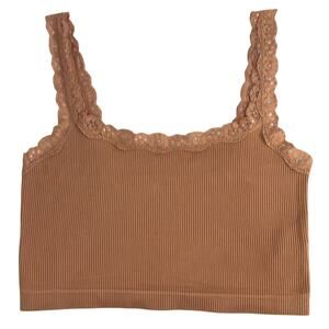 Aeropostale Seriously Soft Tan Lace Trimmed Cami Tank Top Regular Size L